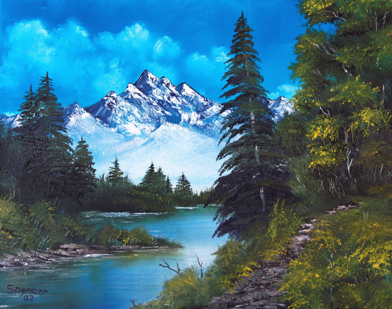 Bob Ross practice painting (2003, first attempt using oils)